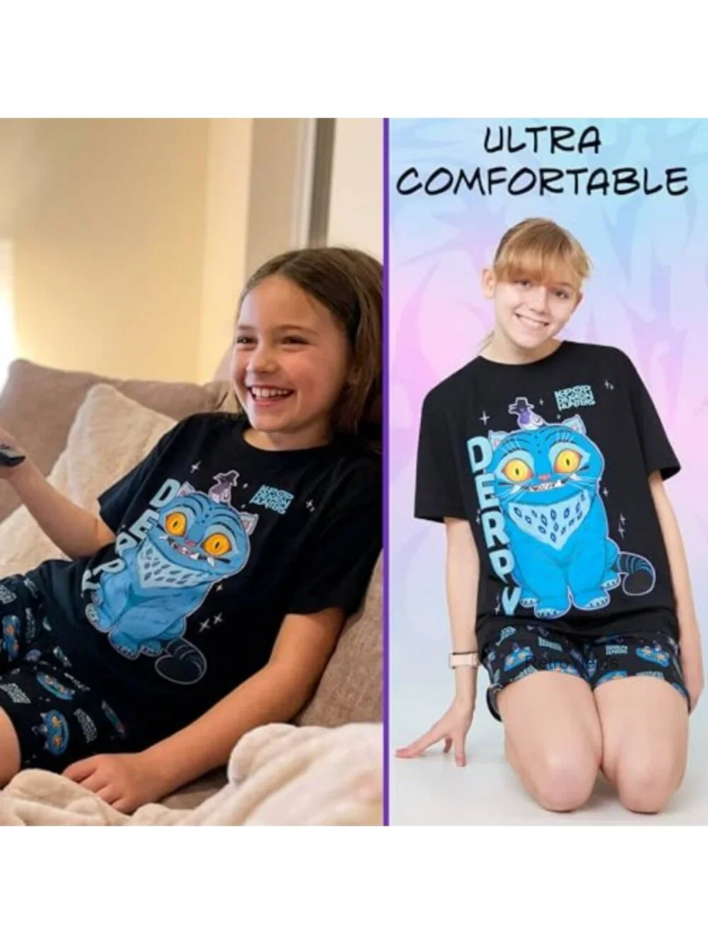 Girls 2-Pc Pajama Set Short Sleeve Cotton Blend Lounge Set
